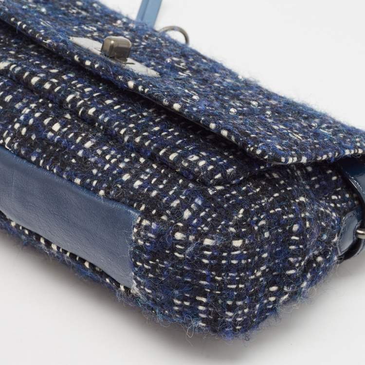 Pre Owned Coach Navy Blue Tweed and Leather Chelsea Turnlock Shoulder Bag