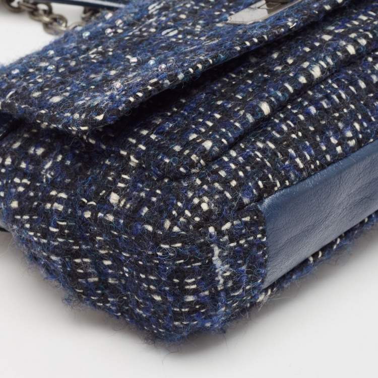 Pre Owned Coach Navy Blue Tweed and Leather Chelsea Turnlock Shoulder Bag