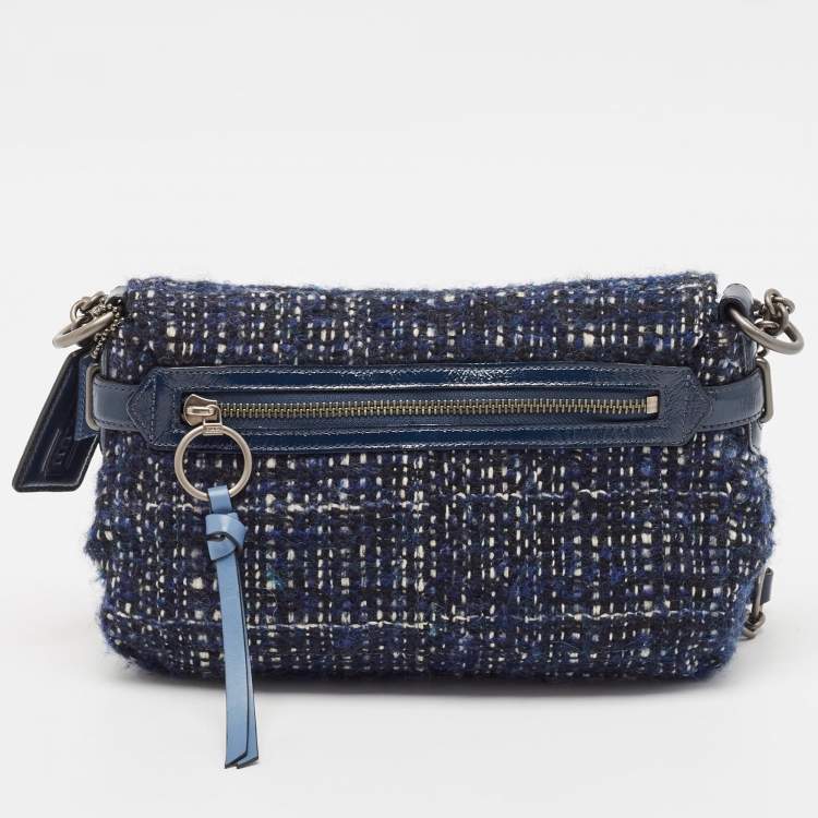 Pre Owned Coach Navy Blue Tweed and Leather Chelsea Turnlock Shoulder Bag