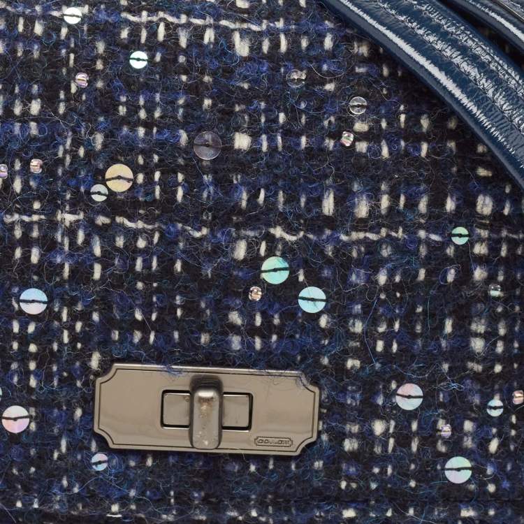 Pre Owned Coach Navy Blue Tweed and Leather Chelsea Turnlock Shoulder Bag