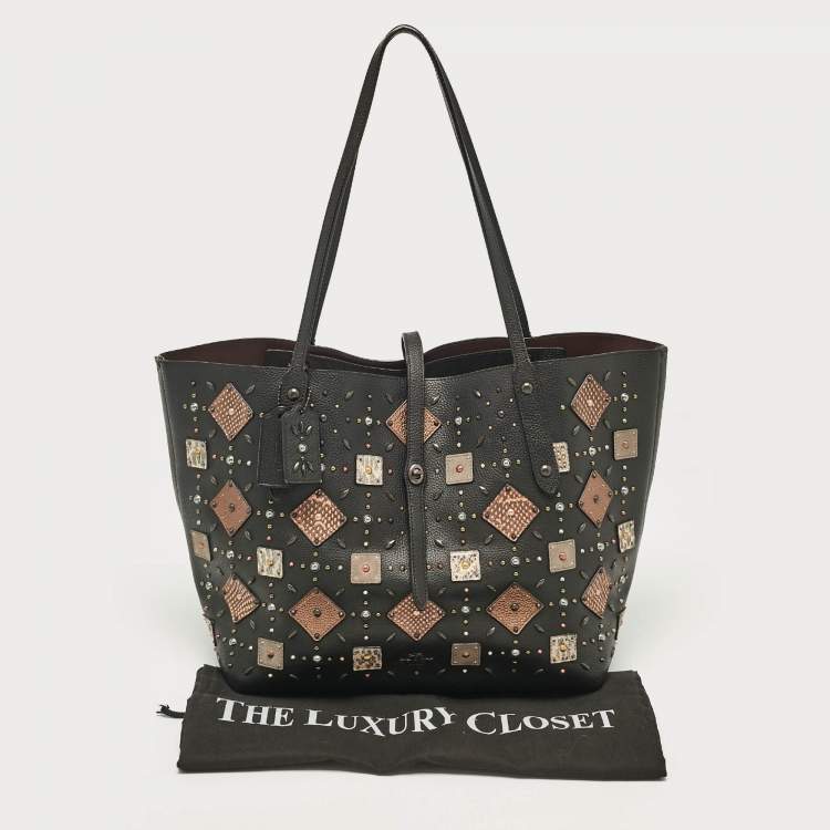 Pre Owned Coach Black Leather Upcrafted Market Tote