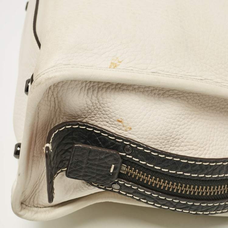 Pre Owned Coach White/Black Leather Rogue Tote