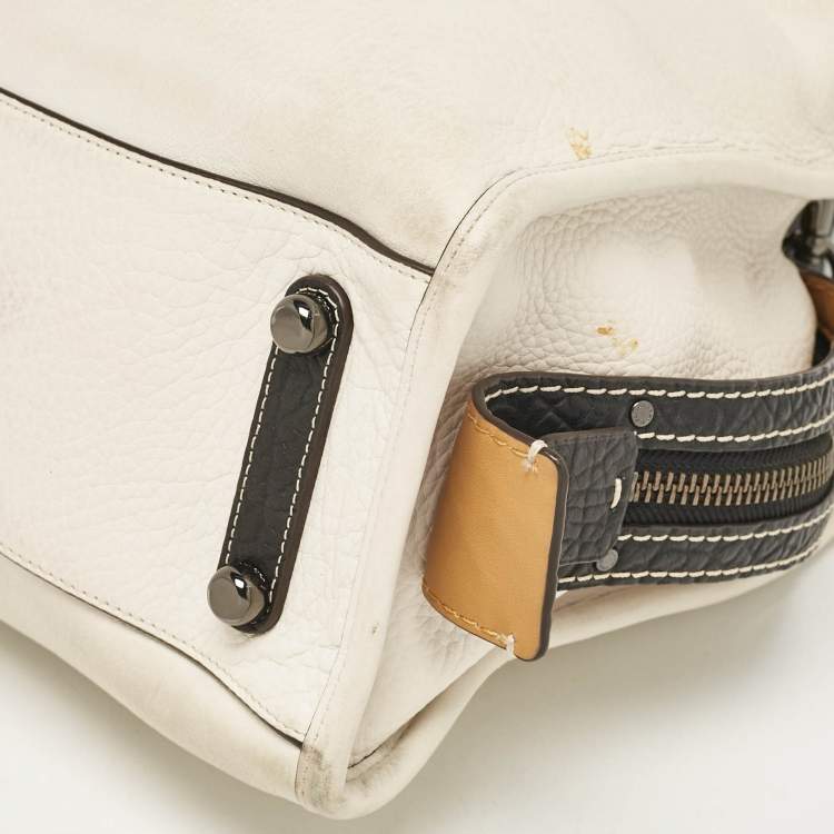 Pre Owned Coach White/Black Leather Rogue Tote