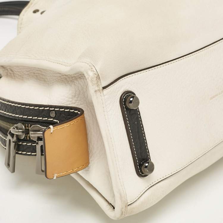 Pre Owned Coach White/Black Leather Rogue Tote