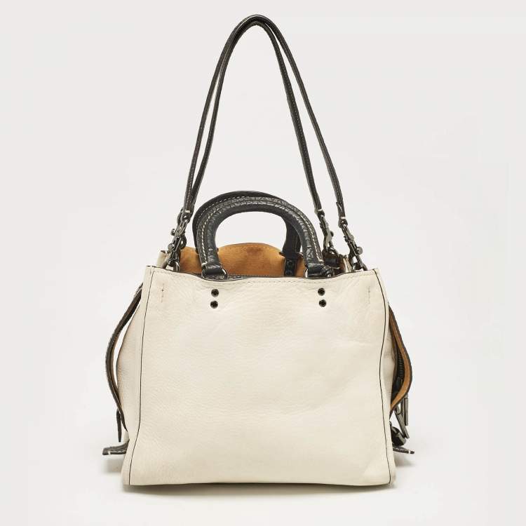 Pre Owned Coach White/Black Leather Rogue Tote