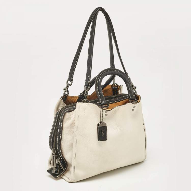 Pre Owned Coach White/Black Leather Rogue Tote