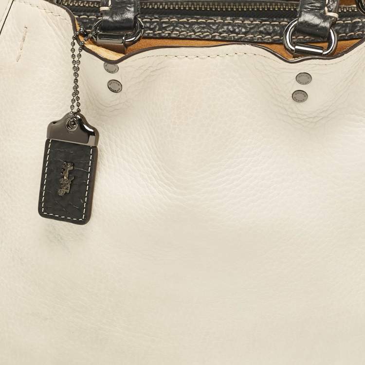 Pre Owned Coach White/Black Leather Rogue Tote