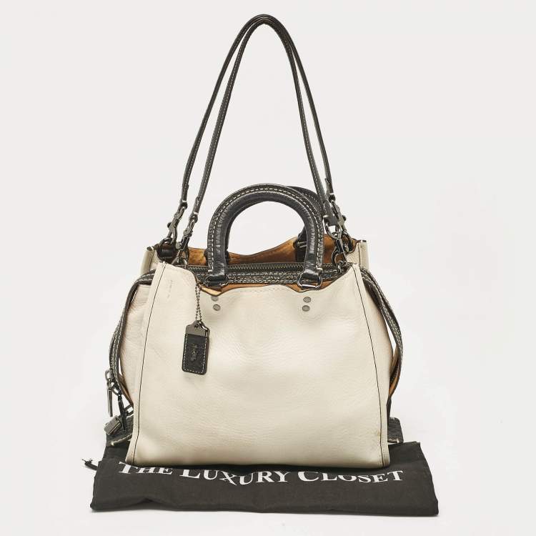Pre Owned Coach White/Black Leather Rogue Tote