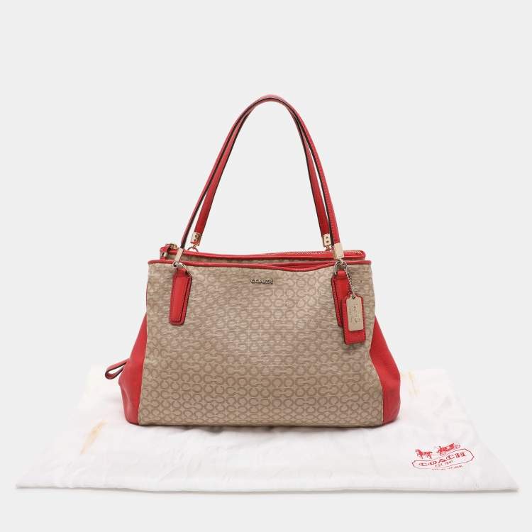 Pre Owned Coach Beige Coach Op Art Canvas and Leather Madison Phoebe Shoulder Bag