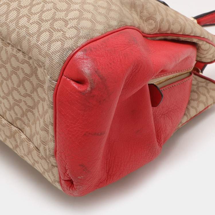 Pre Owned Coach Beige Coach Op Art Canvas and Leather Madison Phoebe Shoulder Bag