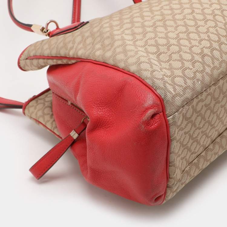 Pre Owned Coach Beige Coach Op Art Canvas and Leather Madison Phoebe Shoulder Bag