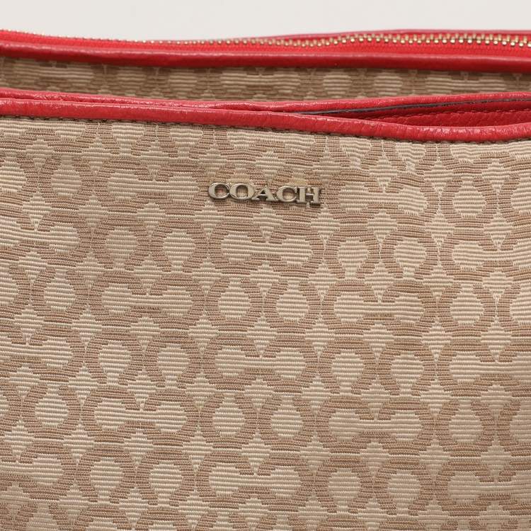 Pre Owned Coach Beige Coach Op Art Canvas and Leather Madison Phoebe Shoulder Bag