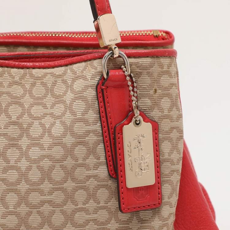 Pre Owned Coach Beige Coach Op Art Canvas and Leather Madison Phoebe Shoulder Bag