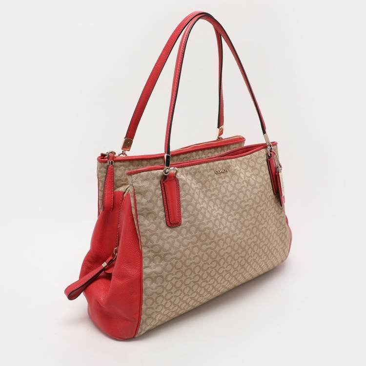 Pre Owned Coach Beige Coach Op Art Canvas and Leather Madison Phoebe Shoulder Bag