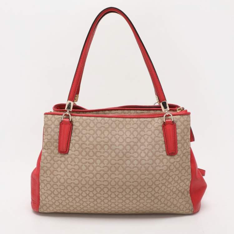 Pre Owned Coach Beige Coach Op Art Canvas and Leather Madison Phoebe Shoulder Bag