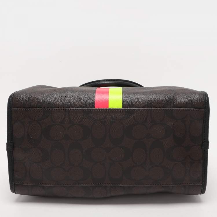 مملوكة مسبقًا Coach Brown/Black Signature Coated Canvas and Leather Carriage Print Satchel