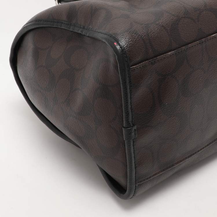 مملوكة مسبقًا Coach Brown/Black Signature Coated Canvas and Leather Carriage Print Satchel