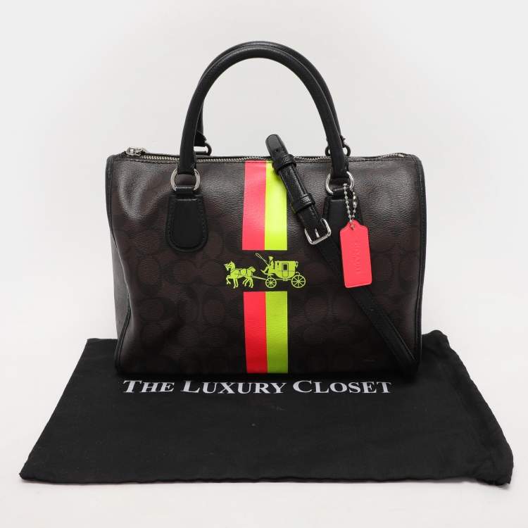 مملوكة مسبقًا Coach Brown/Black Signature Coated Canvas and Leather Carriage Print Satchel