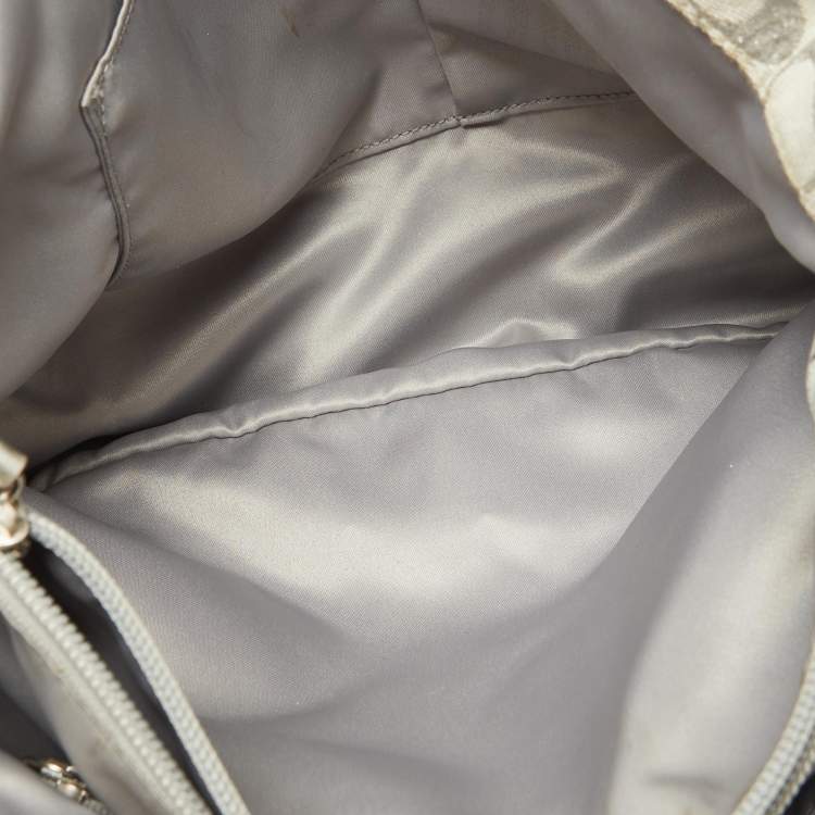 Pre Owned Coach White/Silver Signature Canvas and Leather Ashley Tote
