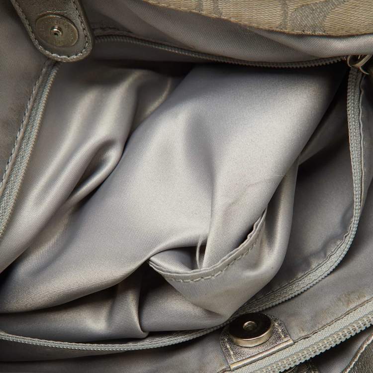 Pre Owned Coach White/Silver Signature Canvas and Leather Ashley Tote