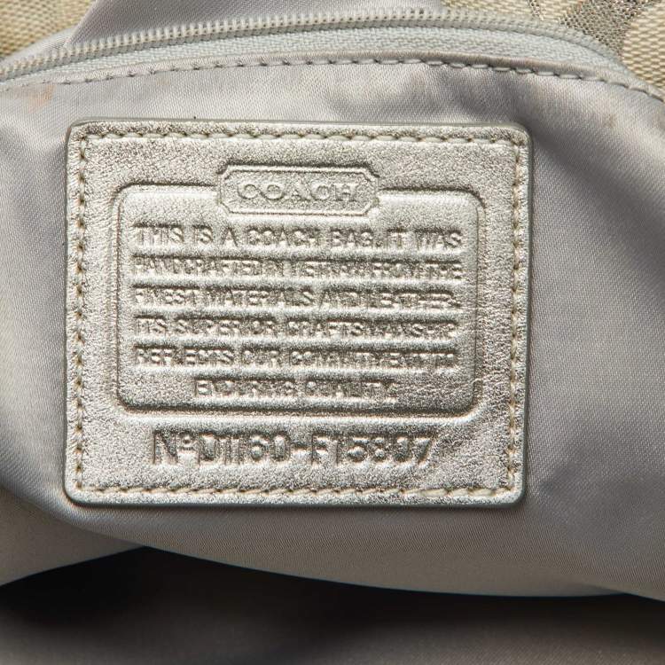 Pre Owned Coach White/Silver Signature Canvas and Leather Ashley Tote