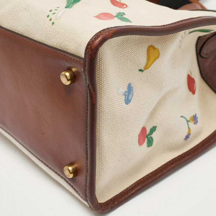 Pre Owned Coach Beige/Cream Canvas and Leather Garden Embroidery Field 30 Tote 
