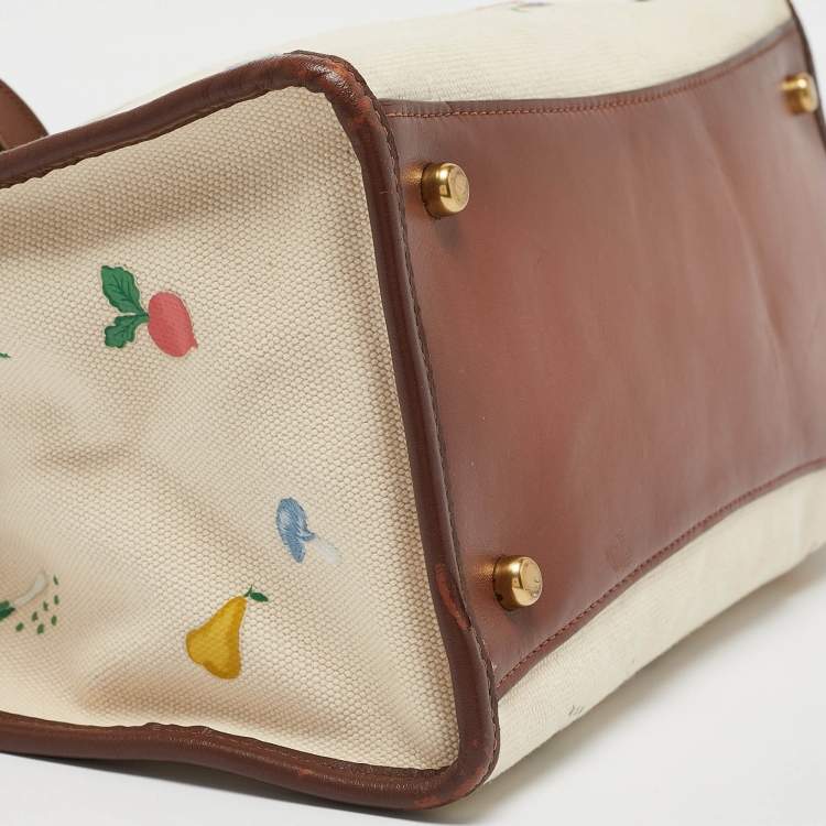 Pre Owned Coach Beige/Cream Canvas and Leather Garden Embroidery Field 30 Tote 