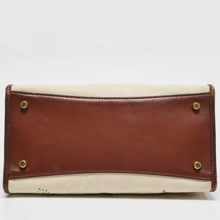 Pre Owned Coach Beige/Cream Canvas and Leather Garden Embroidery Field 30 Tote 