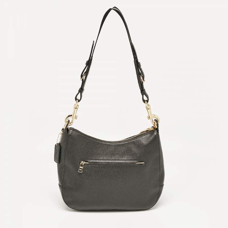 Pre Owned Coach Black Leather Embossed Horse and Carriage Hobo