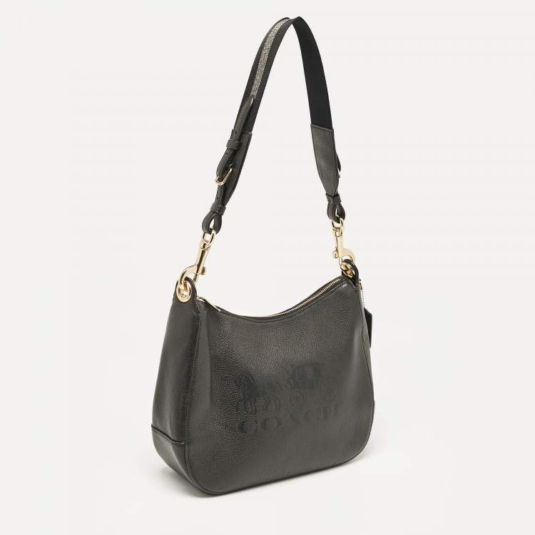 Pre Owned Coach Black Leather Embossed Horse and Carriage Hobo