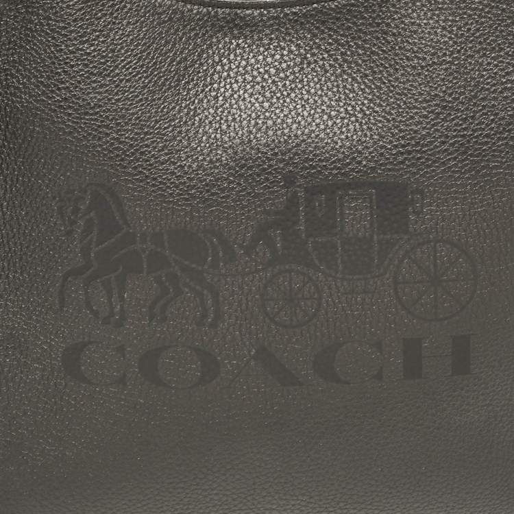 Pre Owned Coach Black Leather Embossed Horse and Carriage Hobo