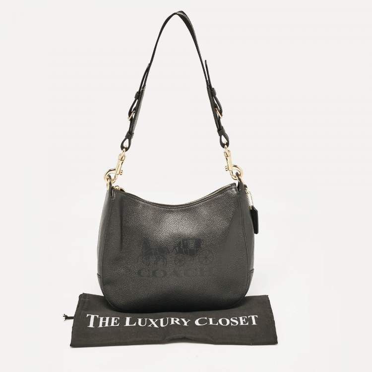 Pre Owned Coach Black Leather Embossed Horse and Carriage Hobo