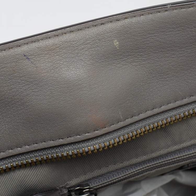 Pre Owned Coach Grey Signature Embossed Leather Turnlock Chain Tote