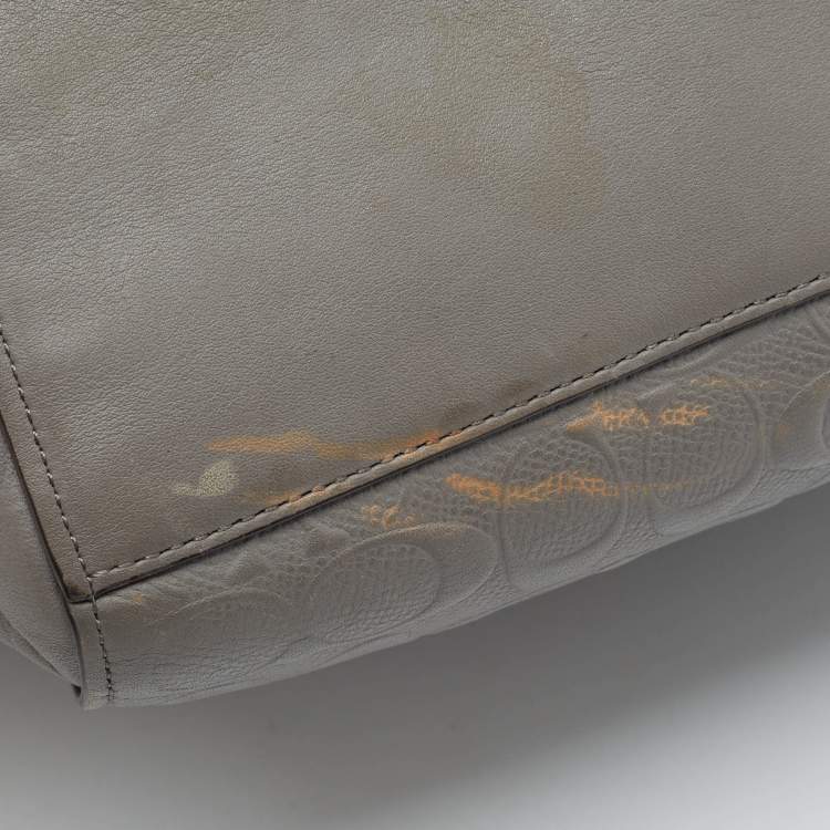Pre Owned Coach Grey Signature Embossed Leather Turnlock Chain Tote