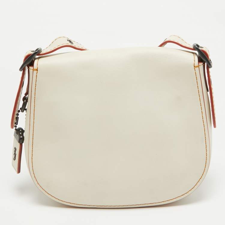 Pre Owned Coach off White Leather Saddle 23 Crossbody Bag