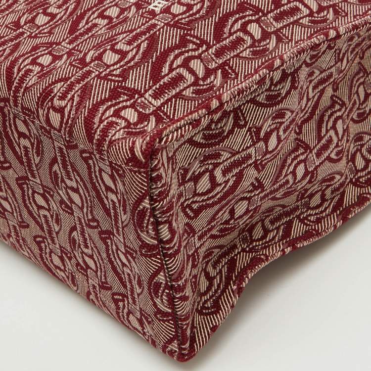 Pre Owned Coach Burgundy/Beige Canvas Rexy Dinosaur Print Shopper Tote