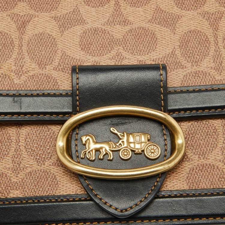 Pre Owned Coach Beige/Black Signature Coated Canvas and Leather Riley 22 Top Handle Bag