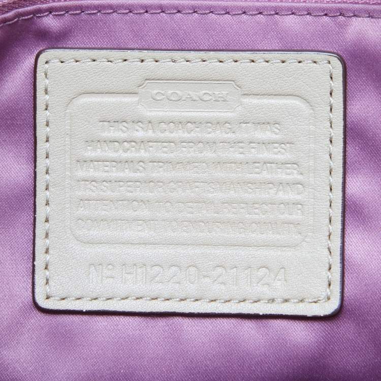 Pre Owned Coach Beige/Brown Signature Canvas and Lizard Embossed Leather Madison Juliette Satchel