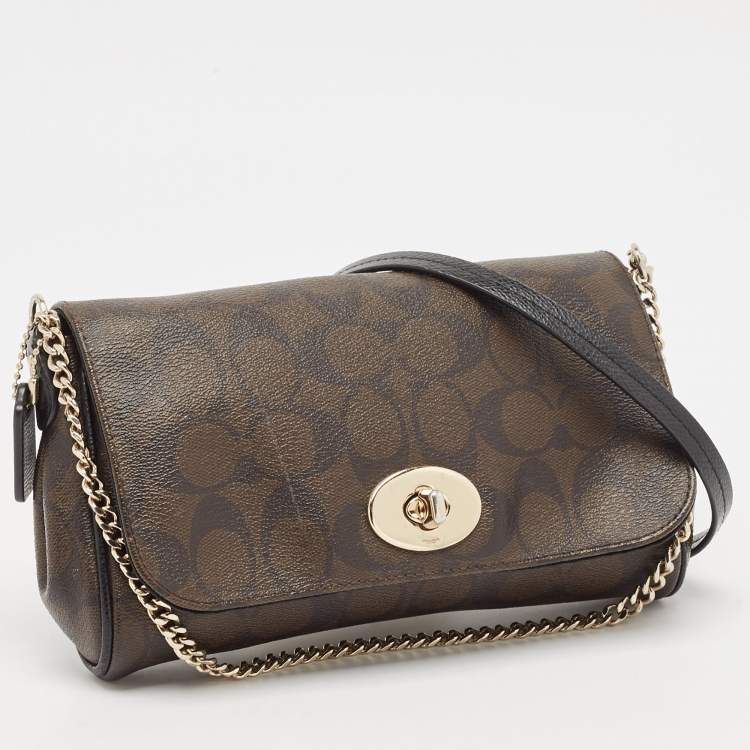 Pre Owned Coach Brown Signature Coated Canvas and Leather Mini Ruby Crossbody Bag