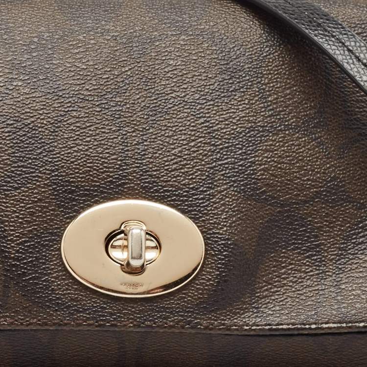 Pre Owned Coach Brown Signature Coated Canvas and Leather Mini Ruby Crossbody Bag