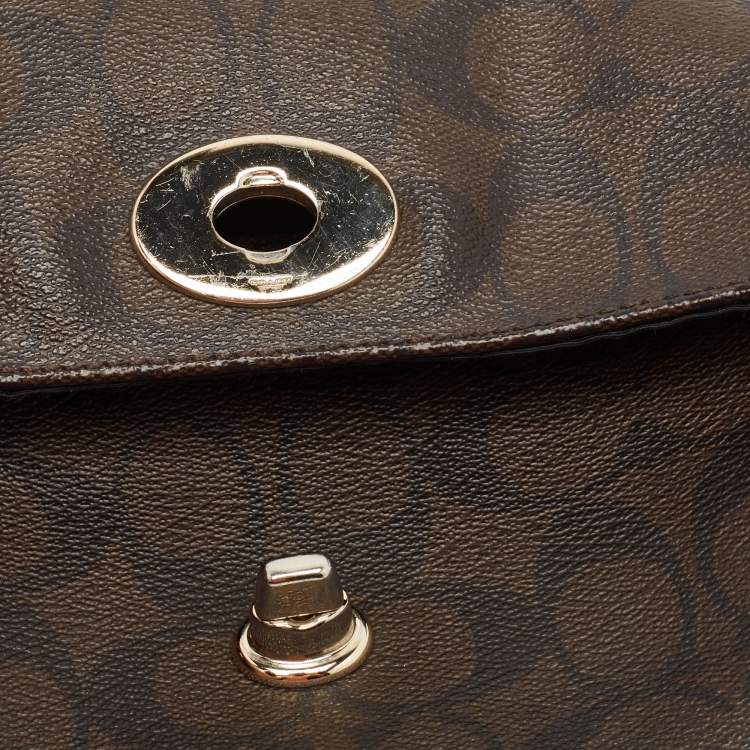 Pre Owned Coach Brown Signature Coated Canvas and Leather Mini Ruby Crossbody Bag