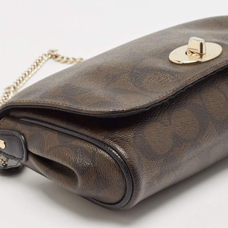 Pre Owned Coach Brown Signature Coated Canvas and Leather Mini Ruby Crossbody Bag