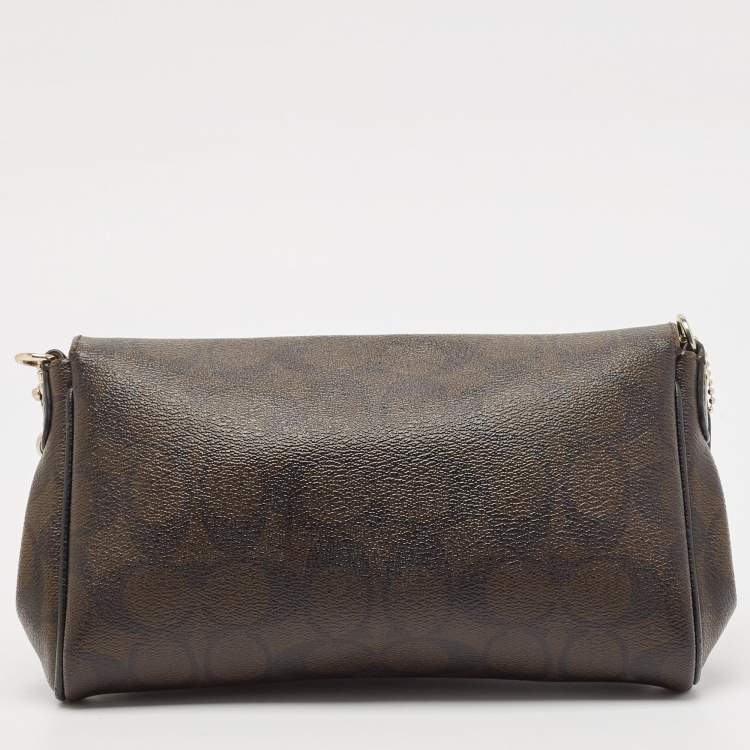 Pre Owned Coach Brown Signature Coated Canvas and Leather Mini Ruby Crossbody Bag