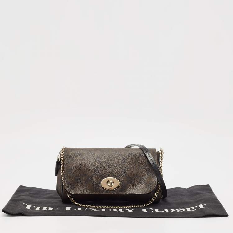 Pre Owned Coach Brown Signature Coated Canvas and Leather Mini Ruby Crossbody Bag