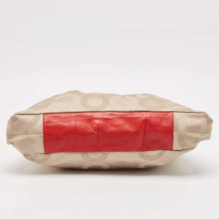 مملوكة مسبقًا Coach Red/Beige Signature Fabric and Leather Ashley Shoulder Bag