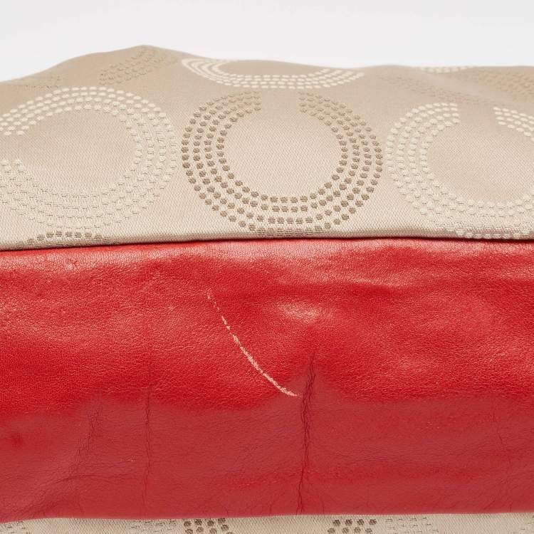 مملوكة مسبقًا Coach Red/Beige Signature Fabric and Leather Ashley Shoulder Bag