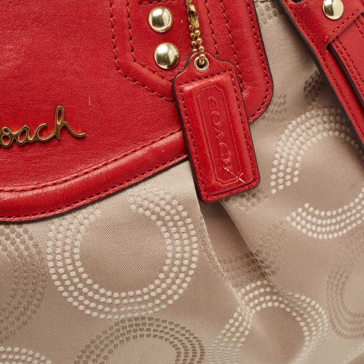 مملوكة مسبقًا Coach Red/Beige Signature Fabric and Leather Ashley Shoulder Bag