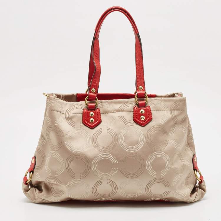 مملوكة مسبقًا Coach Red/Beige Signature Fabric and Leather Ashley Shoulder Bag