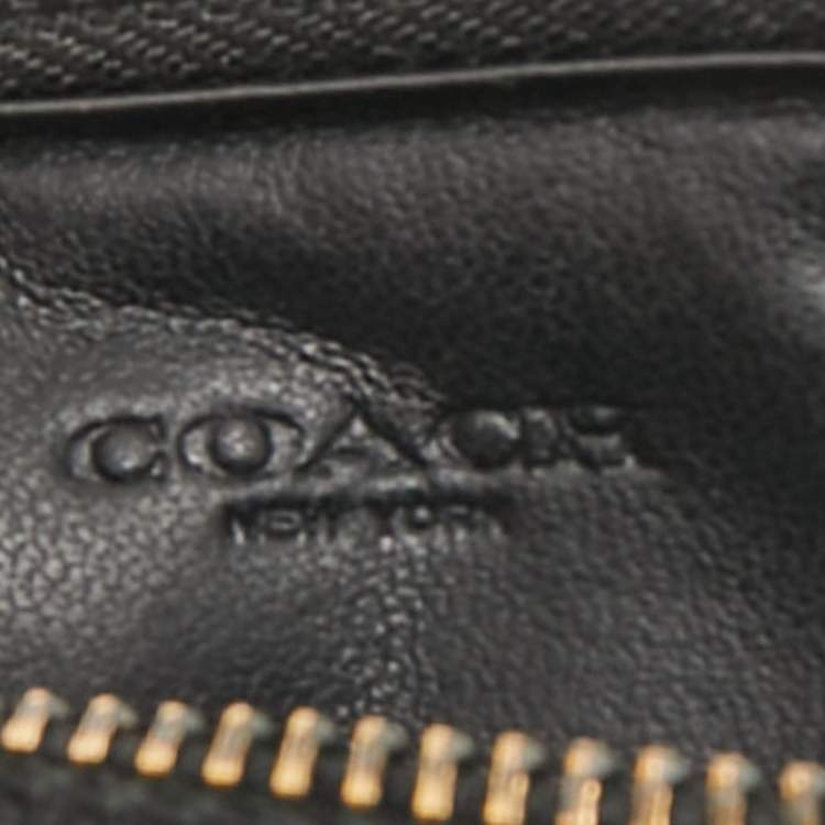 Pre Owned Coach Black Signature Coated Canvas and Leather Zip Card Case