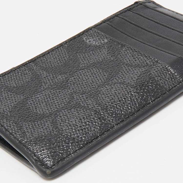 Pre Owned Coach Black Signature Coated Canvas and Leather Zip Card Case